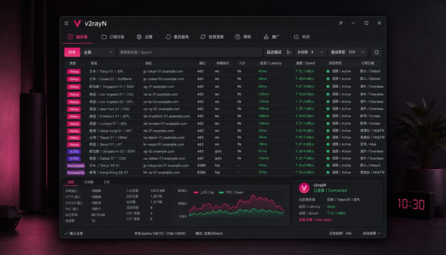 v2rayN Windows客户端代理路由控制界面展示