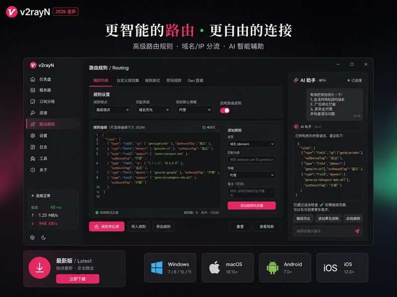 v2rayN高级路由分流规则设置面板